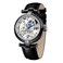 Carlien Skeleton Automatic Steampunk Watches Gold-Tone Luminous Hands Leather Strap Wrist-Watch (Silver)