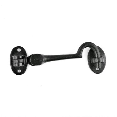 Renovators Supply Manufacturing Door Latch Lock 4.5 in. Black Wrought Iron Swivel Style Hook and Eye Latch for Door with Mounting Hardware