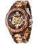 Dentily Men's Luxury Mechanical Wooden Watch Skeleton Lumious Automatic Self-Winding Lightweight Wood Wristwatch