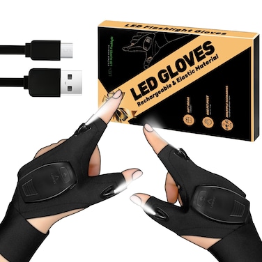 Stocking Stuffers for Men Women Adults, LED Flashlight Gloves Rechargeable, Gifts for Men Dad Him Husband Boyfriend for Christmas, Cool Gadgets for Men Fishing Gifts