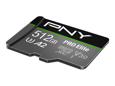 PNY P-SDUX512U3100PRO-GE 512GB PRO Elite Class 10 U3 V30 microSDXC Flash Memory Card - 100MB/s, Class 10, U3, V30, A2, 4K UHD, Full HD, UHS-I, Micro SD
