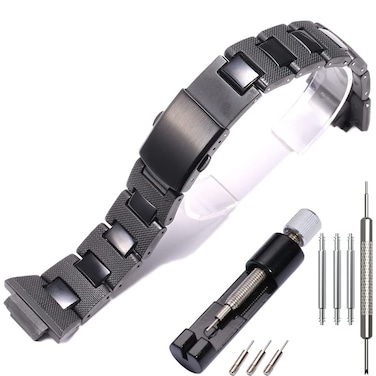 WRISTARMOR Plastic Steel Strap Compatible with Caiso G-shock DW5600 GW-M5610 GW-6900 GA2100 Men Sport Watch Band Bracelet - Black 16mm