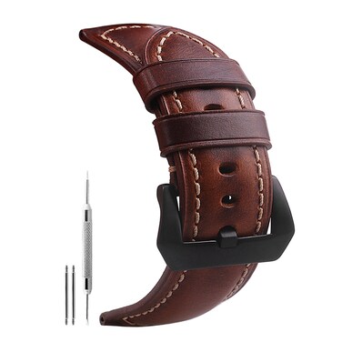 szzijia 24mm Genuine Leather Watch Band Blue Oil-tanned Natural Crack Leather Wrist Straps With Durable Buckle (Brown And Black Buckle)