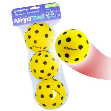 Enhance Pickleball Ninja Ball - The Original Silent Pickleball - Foam Pickleball for Quiet Practice at Home - Comes with 3 Balls - Indoor or Outdoor Pickleball Balls for Quiet Practice