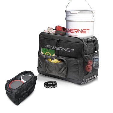 PowerNet Bucket Bag Baseball Coach Bag with Wheels, Carry Case for Launch F-lite Pitching Machine, Holds Two 6 Gallon Bucket of Baseballs &amp; Softballs