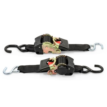 Camco Retractable Transom Tie Down Straps   Break Strength of 3,330lbs and Safe Working Load of 1,100lb   2-Pack, Durable Polyester Webbing (50031)
