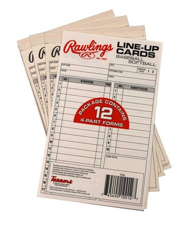 Rawlings   SYSTEM-17 Lineup Card Refill Pack   Baseball/Softball   Four-Part Lineup Cards