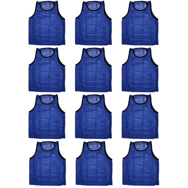 BlueDot Trading Youth 12 Blue Sports Nylon Mesh Pinnies- 12 Scrimmage Training Vests for Team Practice Jerseys for All Kinds of Sports Soccer, Football, Basketball, Lacrosse