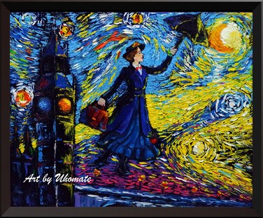 Uhomate Mary Poppins Vincent Van Gogh Starry Night Posters Home Canvas Wall Art Nursery Decor Living Room Wall Decor A066 (24X30)