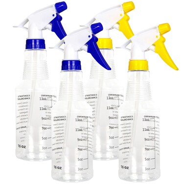 Youngever 4 Pack Empty Spray Bottles, 16 Ounce Spray Bottles for Cleaning Solutions, Pressurized Sprayer, Adjustable Nozzle, Printed Measurements and Checkbox