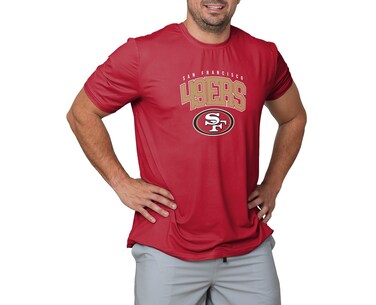 FOCO NFL Men's Officially Licensed Arch Logo Short Sleeve Performance Team T-Shirt (Large, San Francisco 49ers - Red)