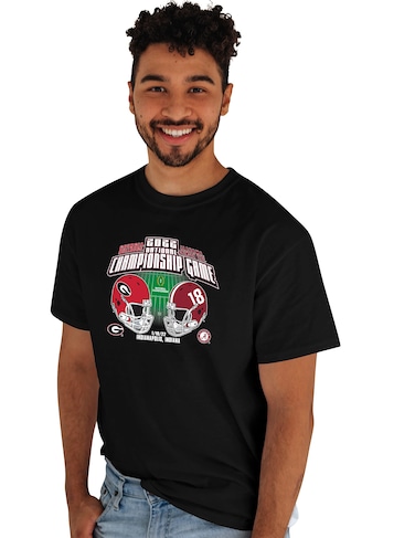 Blue 84 Men's Standard NCAA Officially Licensed Georgia Bulldogs vs Alabama Crimson Tide National Championship T-Shirt 2021-2022, Black, X-Large