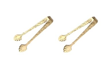 2Pcs Gold Mini Serving Tongs, Vintage Rose Relief Handle Ice Cube Clips Sugar Tongs, Stainless Steel Sugar Cube Tongs, Sugar Tongs for Tea Coffee Appetizers Desserts, Sugar Tongs