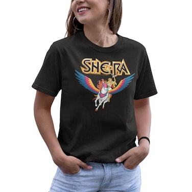 American Classics Masters of The Universe TV Series She-Ra &amp; Swiftwind Black Adult T Shirt