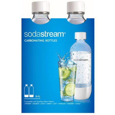 sodastream Classic Dishwasher Safe 1L Carbonating Bottle, Pack Of 2 (White)