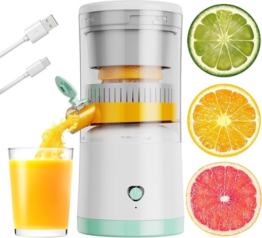 Electric Juicer Rechargeable, Portable Orange Citrus Juicer Machines with USB and Cleaning Brush for Orange, Lemon, Citrus, Grapefruit, Apples