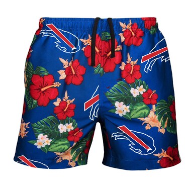 FOCO Mens Team Logo Floral Hawaiian Swimsuit Trunks, Color, XL (34"-36"), Buffalo Bills, Team Color