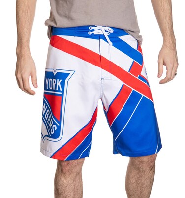 Calhoun Men's Officially Licensed NHL Diagonal Lines Boardshorts (New York Rangers, Large)
