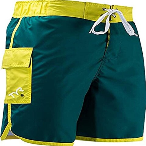TYR Bulldog Sport Competitor Board Shorts, Green/Yellow, XX-Large