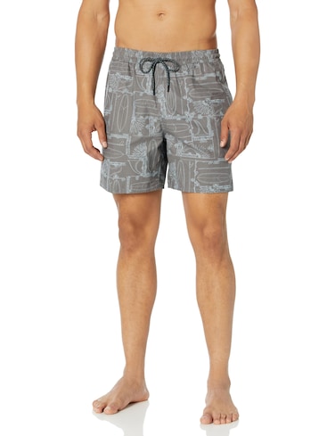Quiksilver Men's Standard Volley Elastic Waist Boarshort Swim Trunk, Black Longboard 234, Large