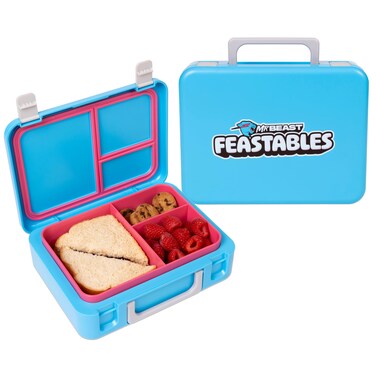 Mr. Beast Feastables Adjustable Bento Lunchbox- BPA Free, Snap Tight Lid, Removable Tray, Microwave &amp; Freezer Safe, 9.25"x7"x2.75", Easy Clean, Kids Lunchbox with Adjustable Compartments