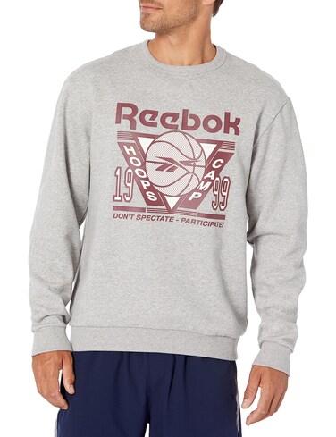 Reebok Men's Basketball Crewneck Sweatshirt, Medium Grey Heather, L