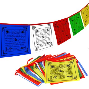 Anley Tibet Buddhist Prayer Flag &ndash; Traditional Five Elements - Horizontal Wind Horse Design (10&rdquo; x 10&rdquo;) - 25 flags &amp; 23 feet