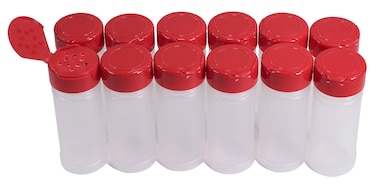 Pinnacle Mercantile Round 4oz. Spice Jars w/ Sifter Lids (12-Pack) Clear, Empty, Reusable Containers for Herbs, Seasonings, Confectionary Toppings   Heavy-Duty Plastic