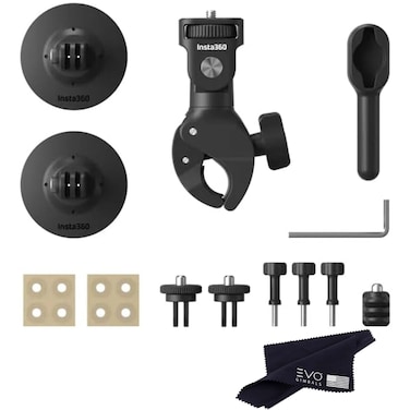 Insta360 Motorcycle Bundle New Version - Complete Mounting Kit X4/X3/X2/X 360 Cameras   Compatible with ACE/ACE PRO/GO 3/ GO2/ONE R/RS, DJI OSMO Action 4/3/2 and GoPro 12/11/10/9/MAX, Black