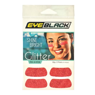 EyeBlack Under Eye Colorful Glitter Strips   Football, Baseball, Softball, Soccer   Great for Adults and Kids   Tailgating Fans, Sporting Events, Cheering Fans - 2 Pairs / 4 Strips - Red