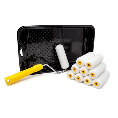 Foampro 4&rdquo; Fine Finish Paint Roller Kit   1 Plastic Paint Tray, 1 Roller Handle, 10 Foam Rollers   Mini Foam Roller Kit w/Roller Pan   Home Painting Supplies &amp; Paint Tools, Multicolor, 164 (164KIT)