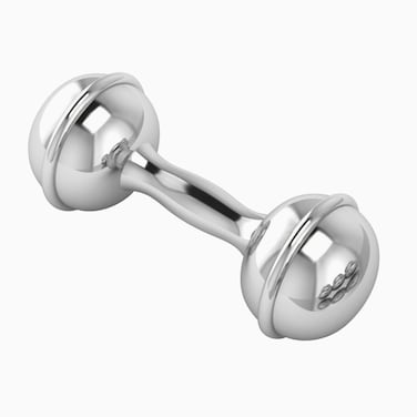 Krysaliis Sterling Silver Dumbbell Rattle for Newborn Baby Boy and Baby Girl   Non-tarnishing   Durable   and Custom Engravable Gift - Packaged in a Beautiful Gift Box