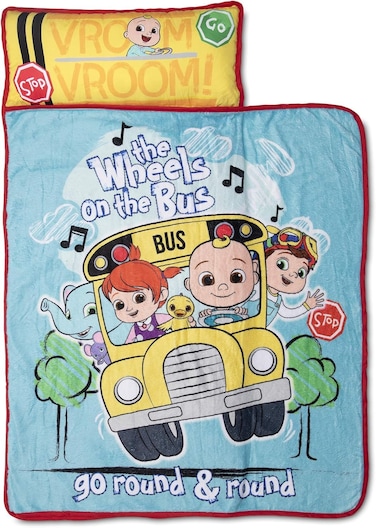 CoComelon Kids Nap-Mat Set &ndash; Includes Pillow and Plush Blanket &ndash; Great for Boys or Girls Napping During Daycare, Preschool, or Kindergarten - Fits Toddlers and Young Children