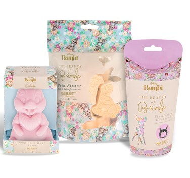 MAD BEAUTY Disney Tumper Pamer Set Gift Bundle, Pack of 6 Thumper Bath Fizzers, Bambi Elastic Headband, Thumper Soap on a Rope, Great Gift