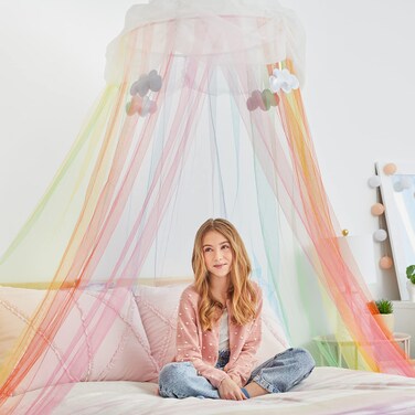 3C4G Three Cheers for Girls - Rainbow Bright Canopy - Rainbow Bed Canopy for Girls - Hanging Net Canopy for Beds, Chairs &amp; Reading Corners - 8&rsquo; Height &amp; 24&rsquo; Diameter Hoop - for Ages 6+