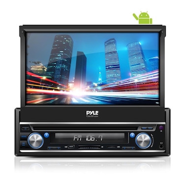 Pyle Single DIN In Dash Android Car Stereo Head Unit w/ 7inch Flip Out Touch Screen Monitor - Audio Video Receiver System w/ GPS Navigation, Bluetooth, WiFi, Microphone, USB Micro SD Reader - PL7ANDIN