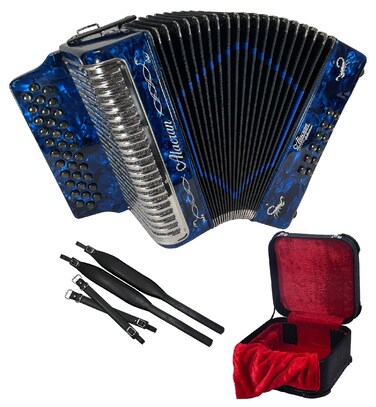 Alacran NAL3412 DLX Accordion Outfit: 34 Button, 12 Bass Accordion with Case and Straps (Sol/GCF, Dark BluePearl)