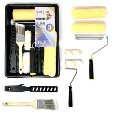 Allgala Paint Roller Kit 9 Pack Lint Free Paint Roller with Roller Frames Covers Brush Mixer and Large Tray - TH10301