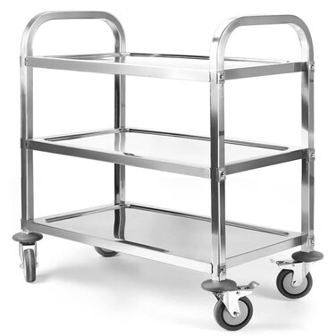 jxgzyy Stainless Steel Cart 3 Tier Kitchen Serving Cart with Lockable Wheels 37.4x37.4x19.7 Inch Commercial Utility Storage Cart for Home Restaurant 330lbs Capacity