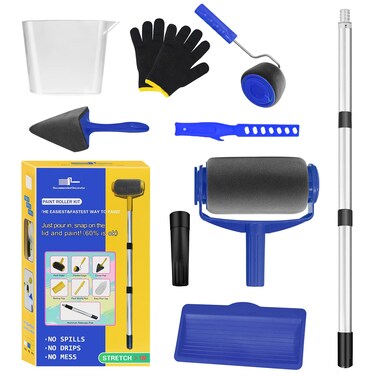 Orgsele 9 Piece Wall Paint Roller Kit,Paint Brush, Paint Tray, Roller Paint Brush, Paint Roller Extension Pole,Paint Brushes for Walls,Painting Supplies for House,Small Paint Rollers,Paint Edger Tools