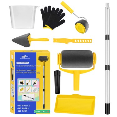 Orgsele 9 Piece Wall Paint Roller Kit,Paint Brush, Paint Tray, Roller Paint Brush, Paint Roller Extension Pole,Paint Brushes for Walls,Painting Supplies for House,Small Paint Rollers,Paint Edger Tools