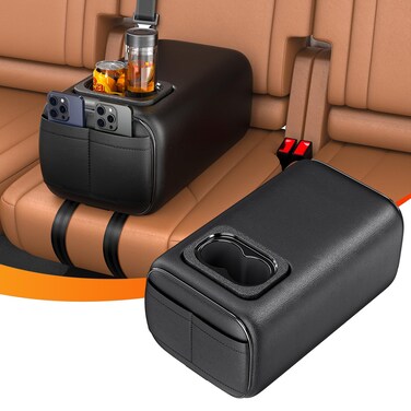TDOFYH Car Rear Seat Armrest 2 Row Console Box with Cup Holder Universal Arm Rest Backseat Armrest Console Box Second Row Rear Central Armrest Box(Black-Double Pockets)