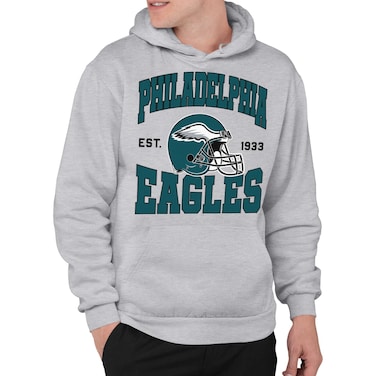 Junk Food Clothing x NFL - Philadelphia Eagles - Team Helmet - Unisex Adult Pullover Fleece Hoodie for Men and Women - Size Medium, Grey