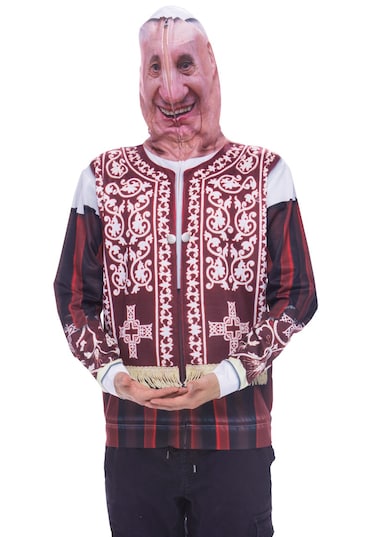 Faux Real Men's Sublimated Faux Full Hoodie, Pope Mask Zip, Large