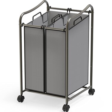 Simple Houseware 2 Bags Laundry Sorter, Dark Grey