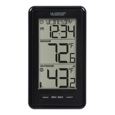 La Crosse Technology 308-43647-INT Digital Black Wireless Thermometer with Indoor Humidity, LCD