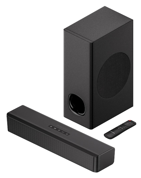 PHEANOO 2.1 Compact Sound Bars for TV with Subwoofer, HDMI ARC/Bluetooth 5.0/Optical/AUX/RCA Connection, Remote Control, Adjustable Bass, Wall Mountable &ndash; P15, 140W, 16 inch, Black