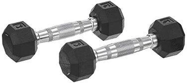 SPRI Dumbbells Hand Weights Set of 2-3 lb Rubber Hex Chrome Handle Exercise &amp; Fitness Dumbbell for Home Gym Equipment Workouts Strength Training Free Weights for Women, Men