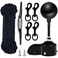NQ Flagpole Hardware Repair Parts Kit,50 Feet Halyard Rope+3" Black Ball+6" Zinc Alloy Cleat + 4 Metal Swivel Snap Clips + Aluminum Alloy Flagpole Truck with Nylon Pulley for 1.6"-2" Flag Poles