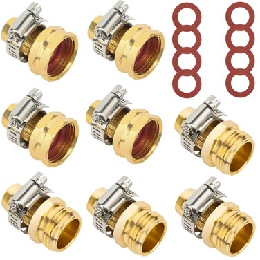 3/4"Aluminium Garden Hose Repair Connector with Stainless Steel Clamps, Male and Female Garden Hose Fittings, Mender End Repair Kit,Water Hose End Mender,Fit for 3/4"Garden Water Hose Fitting 4 Set